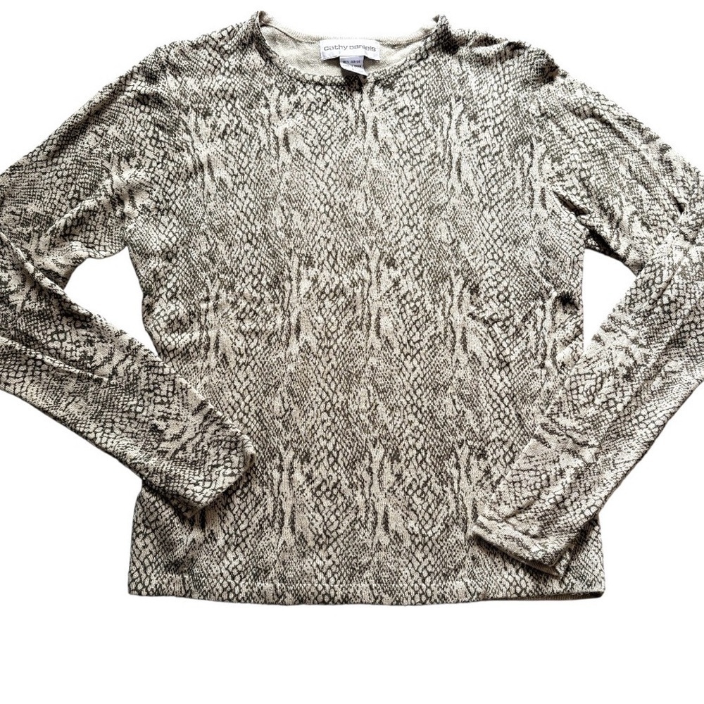 Cathy Daniels Sweater Women‎ S Green Snakeskin Print Long Sleeve Knit Top